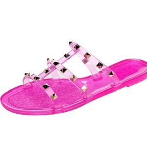 Women Flats Sandals, Studded Jelly Shoes, 6.5 (37)